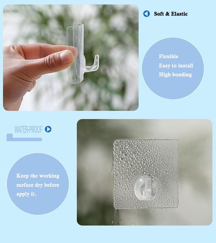 Plastic Transparent Adhesive Hooks Waterproof Oil Proof for Bathroom Kitchen Self Adhesive Hooks
