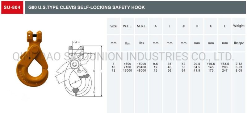 G80 U. S. Type Clevis Self-Locking Safety Hook