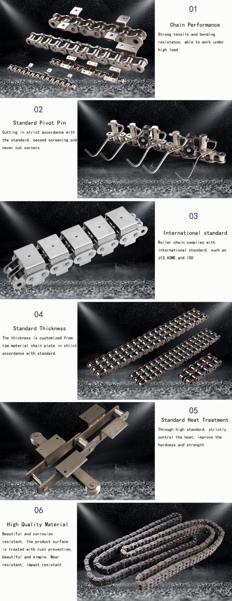 Double Large Pitch Stainless Steel Conveyor Roller Chain C216ah C224ah with Attachments A1 & A2 & K1 & K2