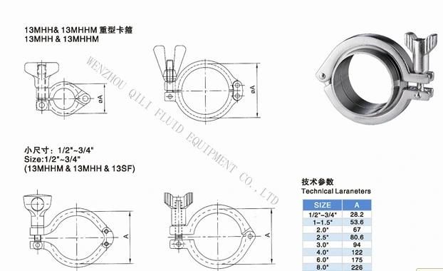 Sanitary Fitting Ss 304/316L High Pressure Tri-Clamp Pipe Clamp
