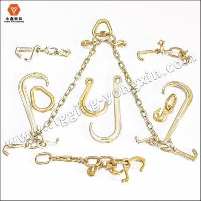 Factory Supply Tow Truck Chains Yellow Galvanized Transport Chain G70 Tow Down Chain with J Hook