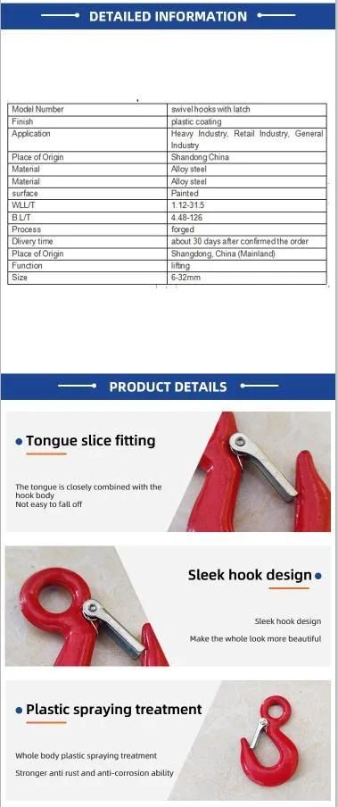 Wholesale Hardware Rigging Cargo Chain Lifting Rigging Alloy Steel Drop Forged Eye Slip Hook with Safety Latch