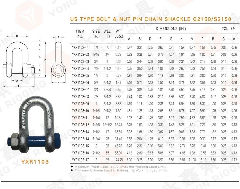 Custom Galvanized Bolt G2150 D Shackle for Rigging Hardware