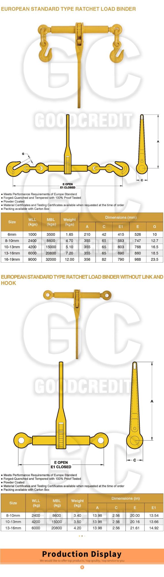 European Type En12195-3 Ratchet Type Load Binder