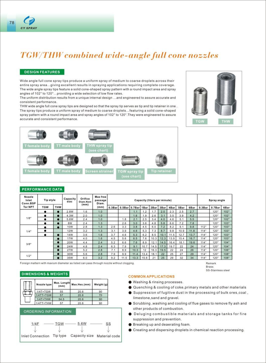 1/8 1/4 3/8 1/2 Stainless Steel Full Cone Wide Angle Spray Nozzle, Industrial Cleaning Nozzle