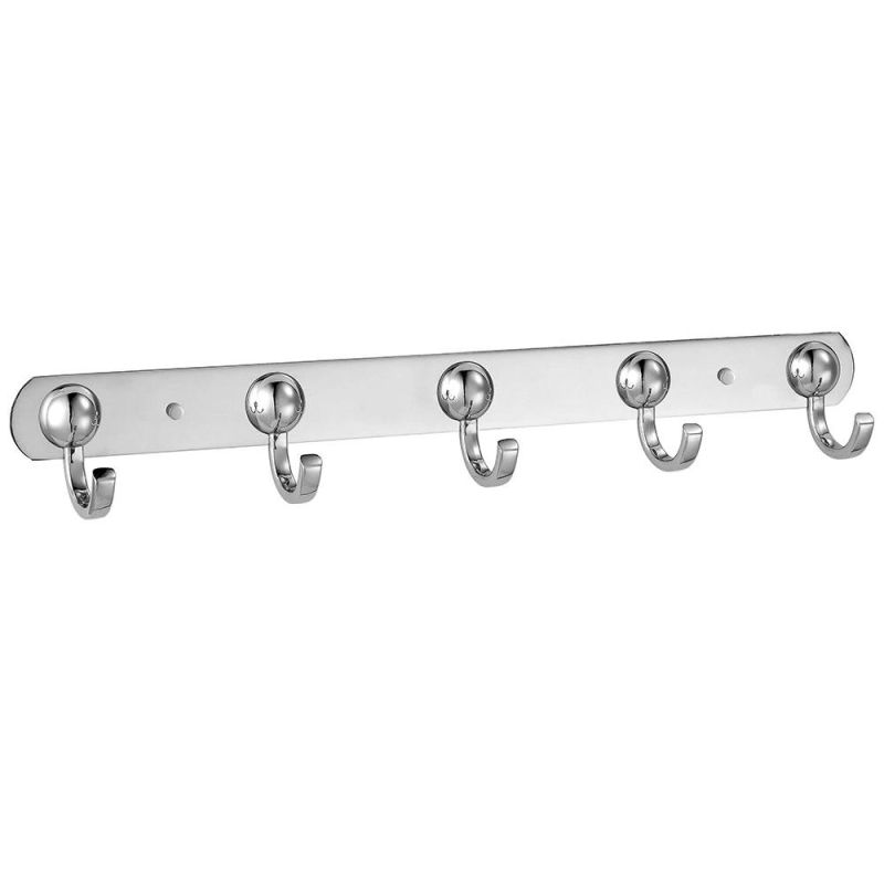 Stainless Steel 304 Towel Hook Rack Coat Hook Rail Wall Mounted with 5 Heavy Duty Hooks