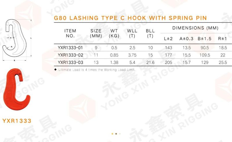 G80 Lashing Components High Tensile C Hook
