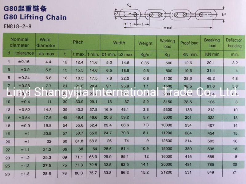 High Quality En818-2 Alloy Steel Black 6mm 8mm 10mm 12mm 13mm 14mm 16mm 18mm 20mm 22mm 25mm G80 Lifting Chain