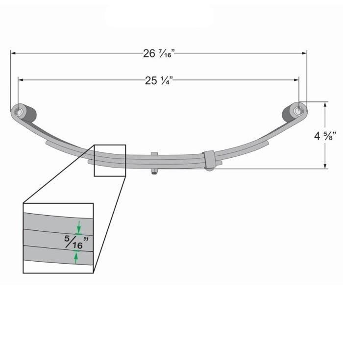 3 Leaves 1 3/4" Wide - 1, 250 Lbs. Capacity 25 1/4" Double Eye Leaf Spring