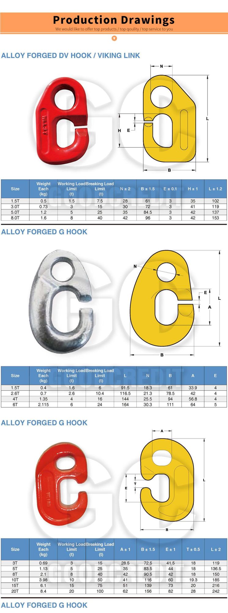 G80 G100 Alloy Steel Forged G Hook Viking Link DV Hook