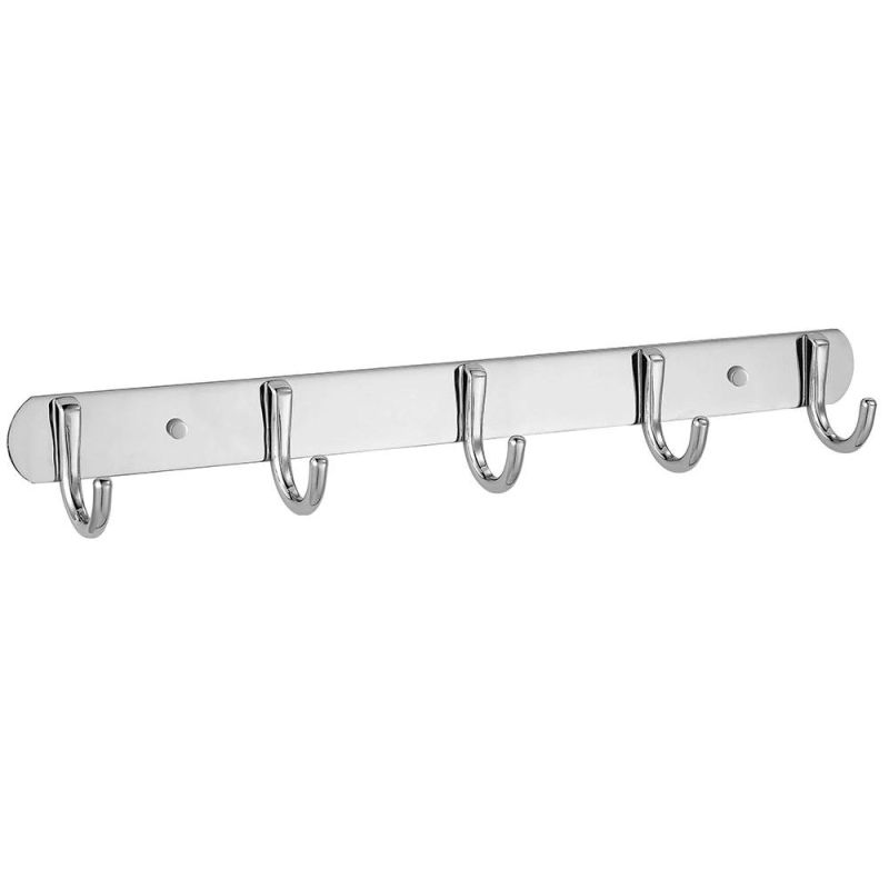Stainless Steel 304 Towel Hook Rack Coat Hook Rail Wall Mounted with 5 Heavy Duty Hooks