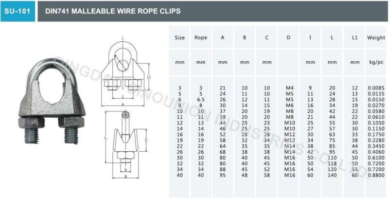 DIN741 Malleable Wire Rope Clips U Clamp Casting Forged