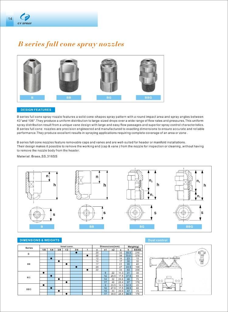 Uniform Stainless Steel Standard Full Cone Spray Nozzle