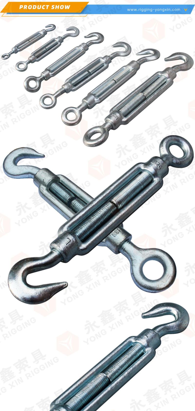 Stainless Steel SUS 304 DIN1480 Heavy Duty Turnbuckle with Hook and Eye