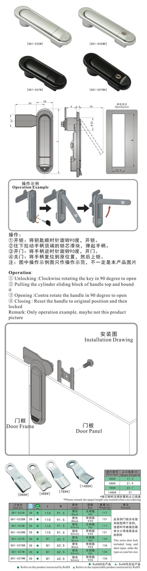Sk1-032bk Cabinet Sliding Door Locks/ Electric Panel Door Lock