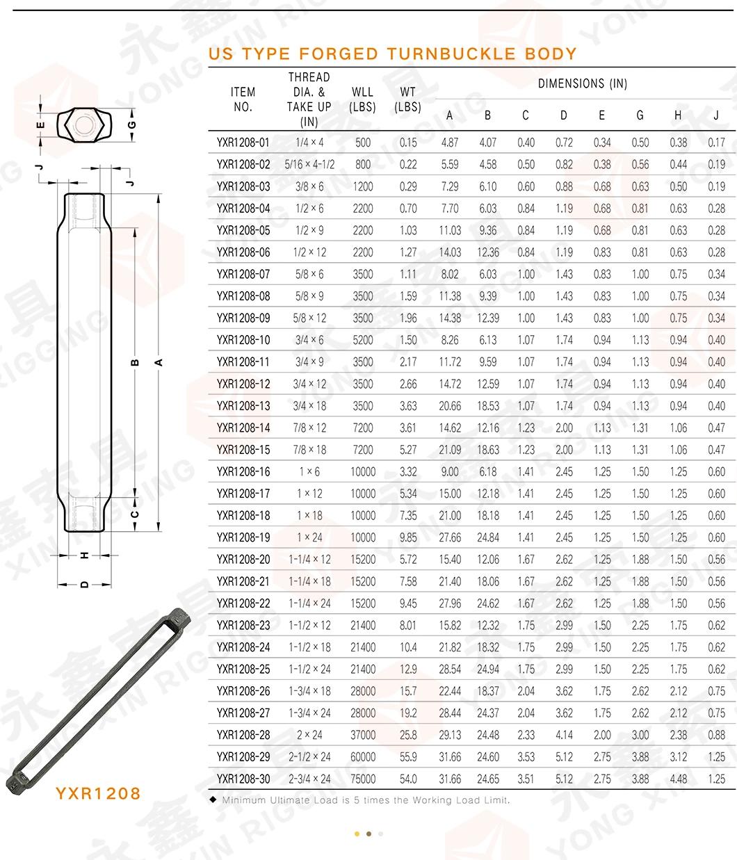 Wholesales Commercial Drop Forged Carbon Steel Us Type Eye Hook Eye to Hook Turn Buckle