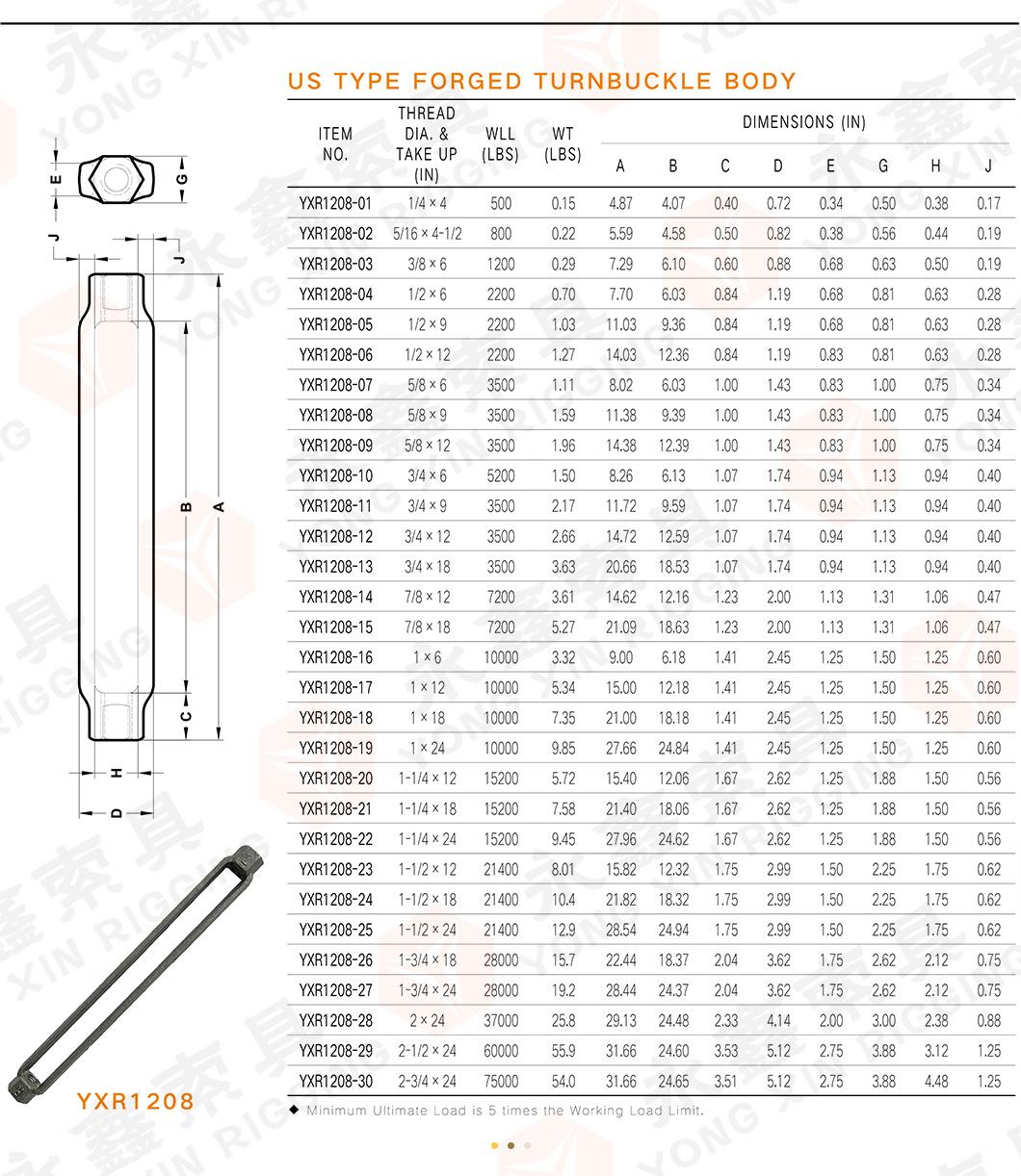 Us Type Wire Rope Turnbuckle Tensioner with Hook and Hook