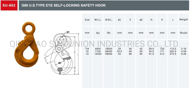 G80 U. S. Type Eye Self-Locking Safety Hook