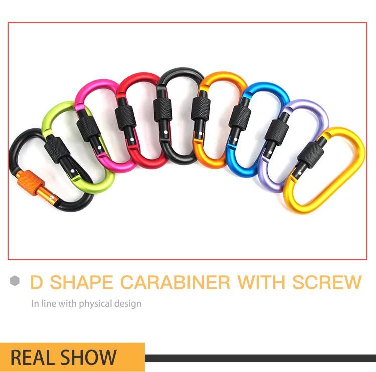 Promotional Custom Logo 78mm Muliti-Colored Aluminum Alloy D Shape Carabiner with Screw