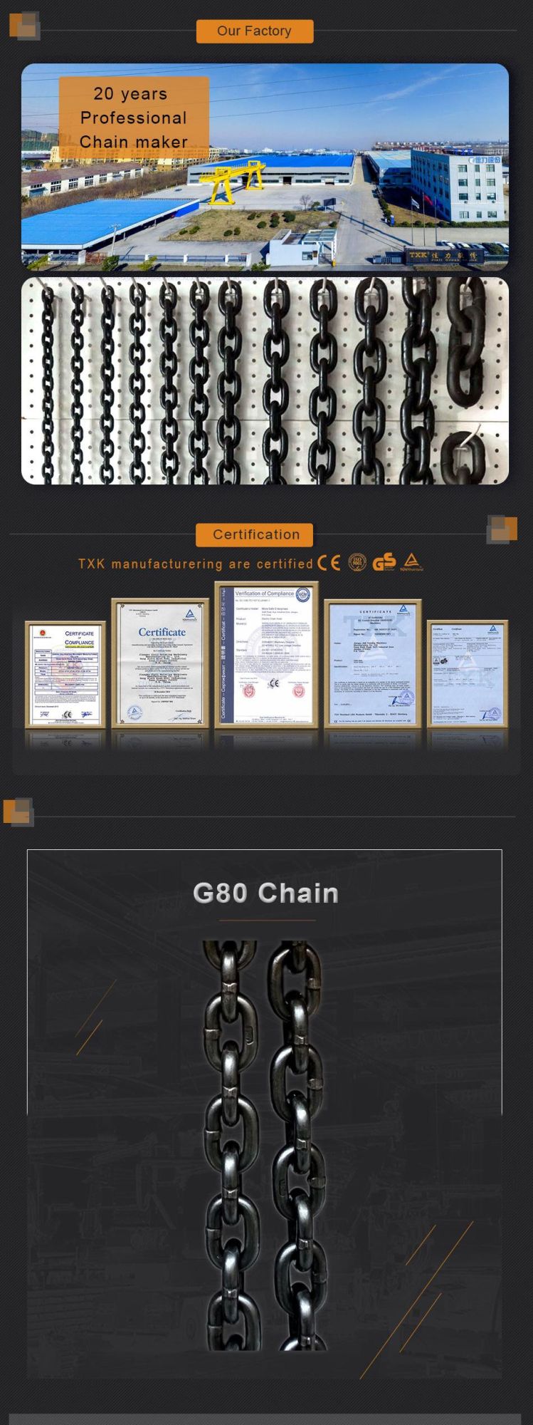 G80 Alloy Steel Heavy Duty Industrial Lifting Chain with Hook