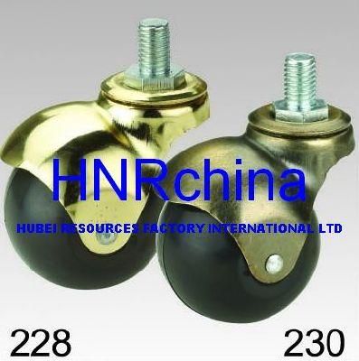 Black Rubber Brass Plated Swivel Screw Top Ball Caster