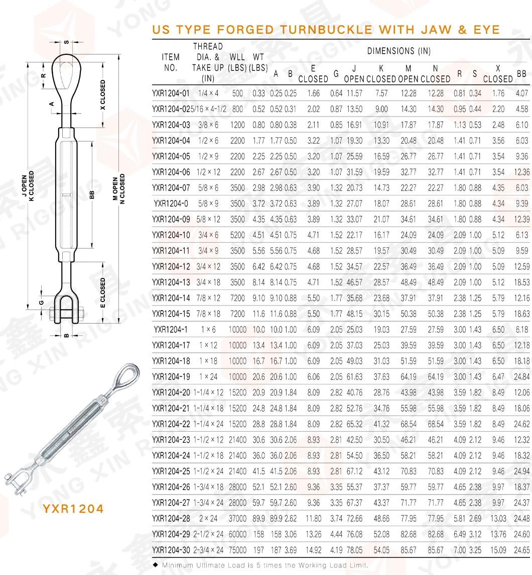 High Polished Stainless Steel Turnbuckle Body Rigging Hardware Stainless Steel Turnbuckles Eye Jaw