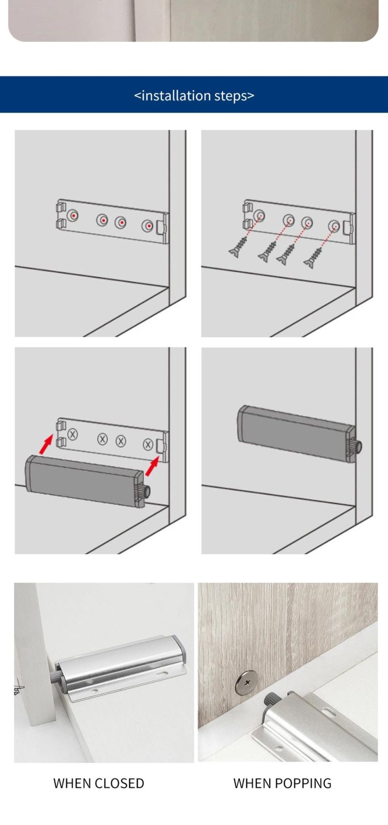 Furniture Cabinet Door Plastic Damper Push to Open Latch