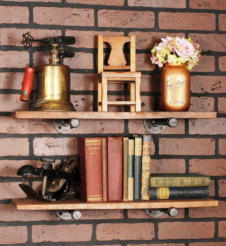 Rustic Industrial Pipe Floating Shelf Brackets (Straight)