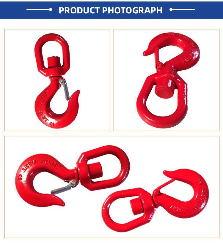 High Tensile Red G80 Eye Forged Crane Rigging Alloy Steel G80 Swivel Selflock Hook for Lifting