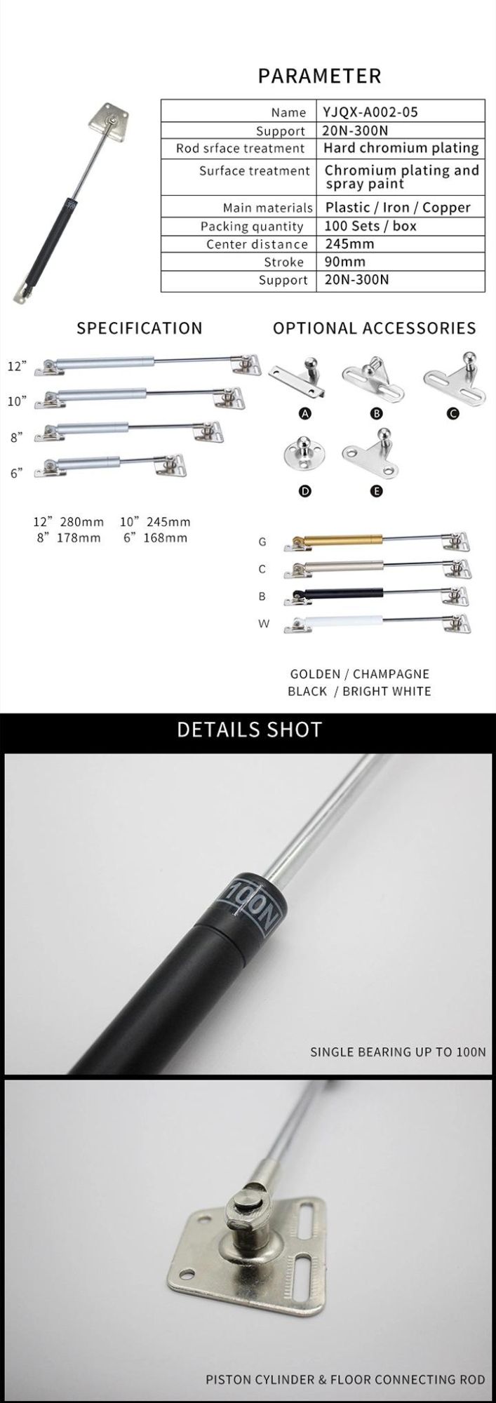 Copper Core Furniture Hardware Cabinet Support for Kitchen Cabinet Wall Cupboard Gas Spring
