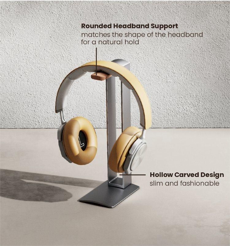 Customized Aluminum Wood Headsets Bracket Headphone Desk Holder Stand