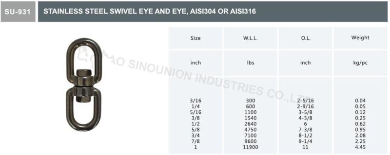 Stainless Steel Swivel Eye and Eye AISI304 AISI316