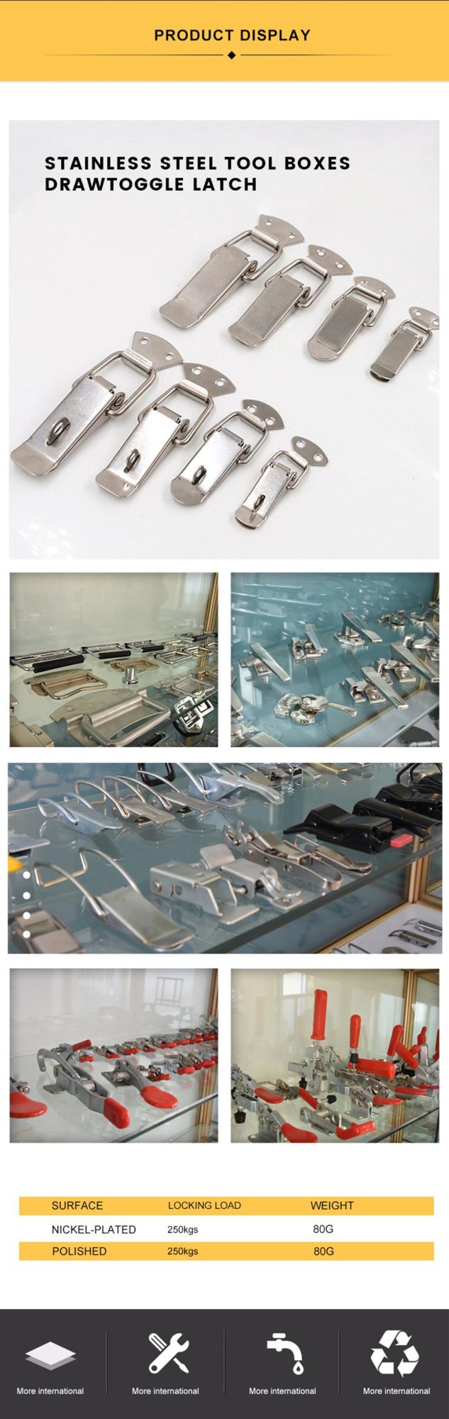 Gate Latch Heavy Duty Stainless Steel 316 Marine Locking Latch Customized Color Plastic Toggle Lock Hasp Latch