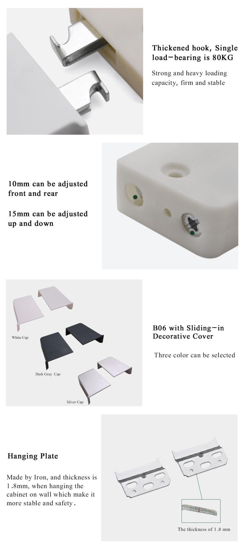ABS Plastic Cover Visible Hanging Bracket for Furniture Cabinet Thickened Adjustable Suspension Hanger