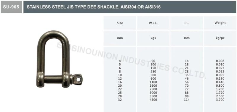 Stainless Steel JIS Type Dee Shackle AISI304 AISI316