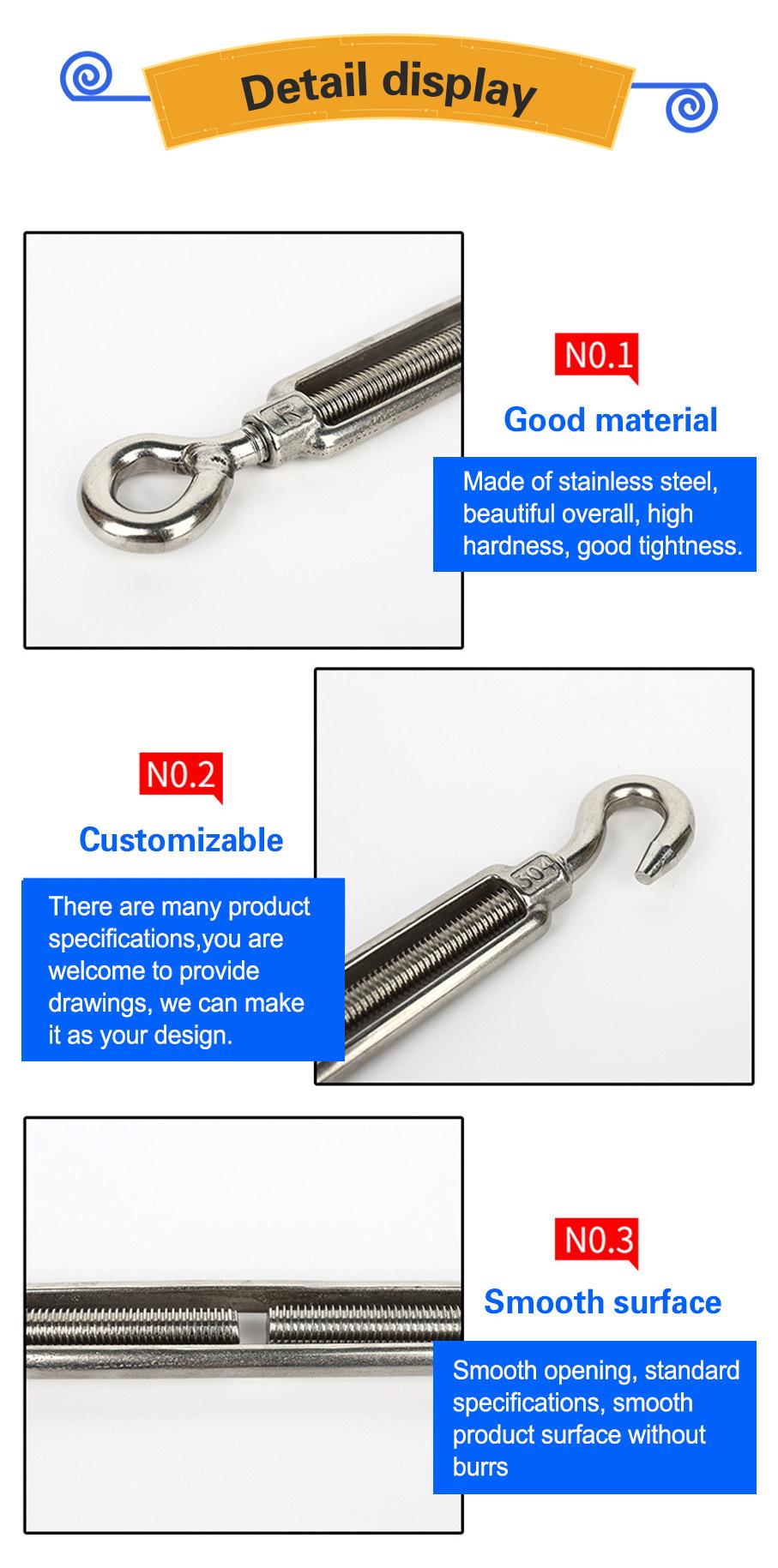 Us Type High Polished Eye-Hook Stainless Steel Turnbuckles for Steam Boat Rachet