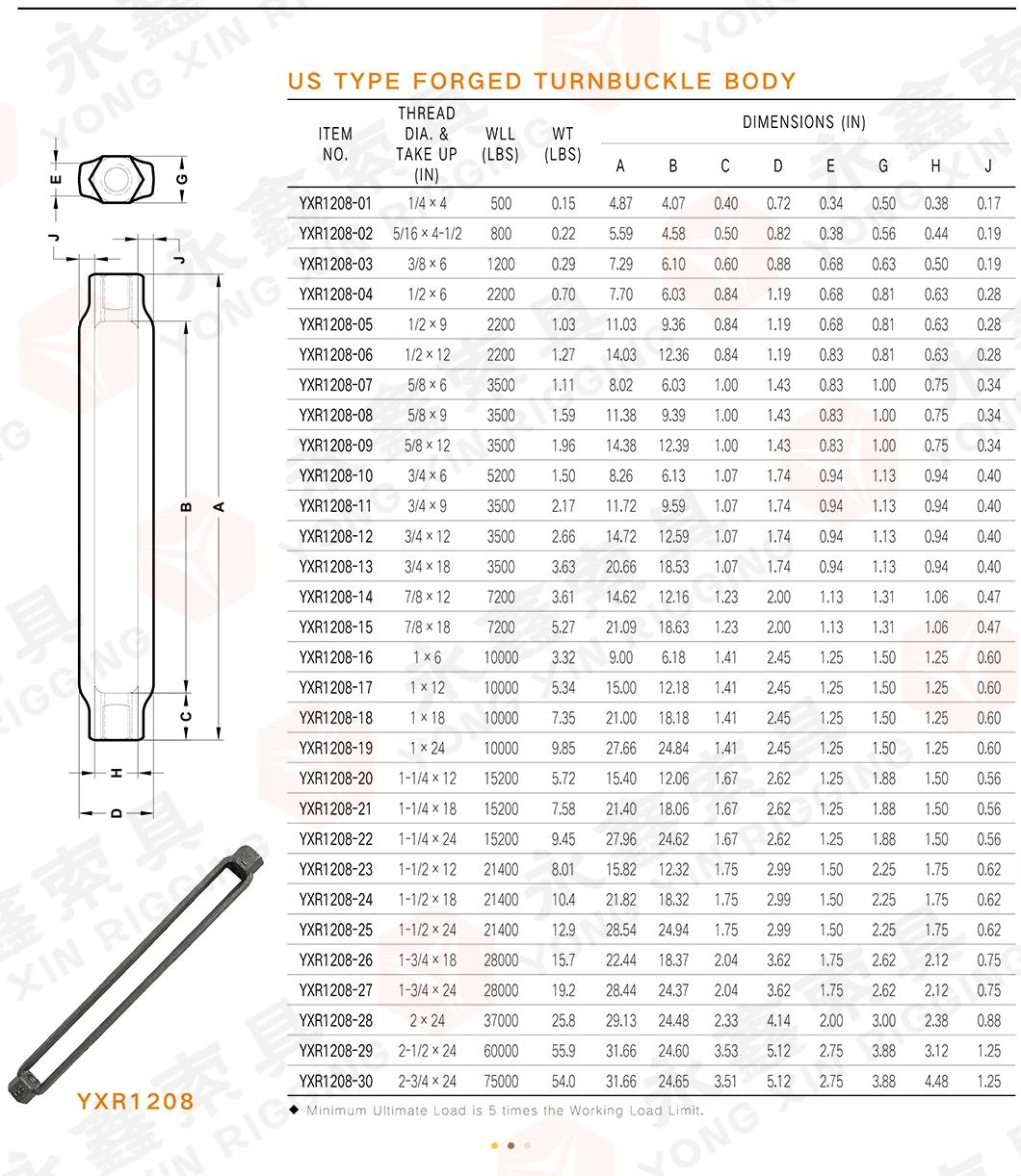 Stainless Steel AISI304/316 Open Body Turnbuckles Eye and Hook Construction Size of 20mm Steel Turnbuckle