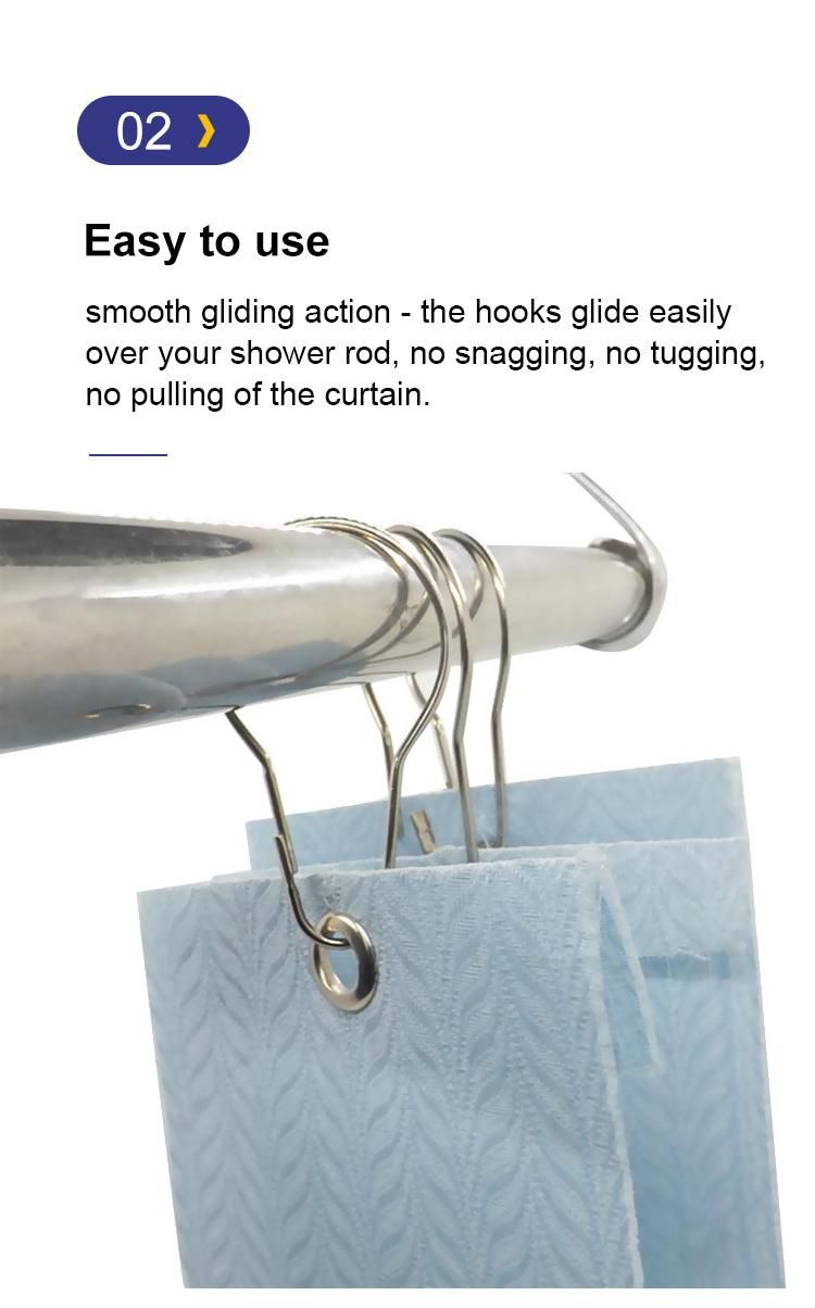 Metal Wide Shower Curtain Rings Hooks for Bathroom Shower Rod
