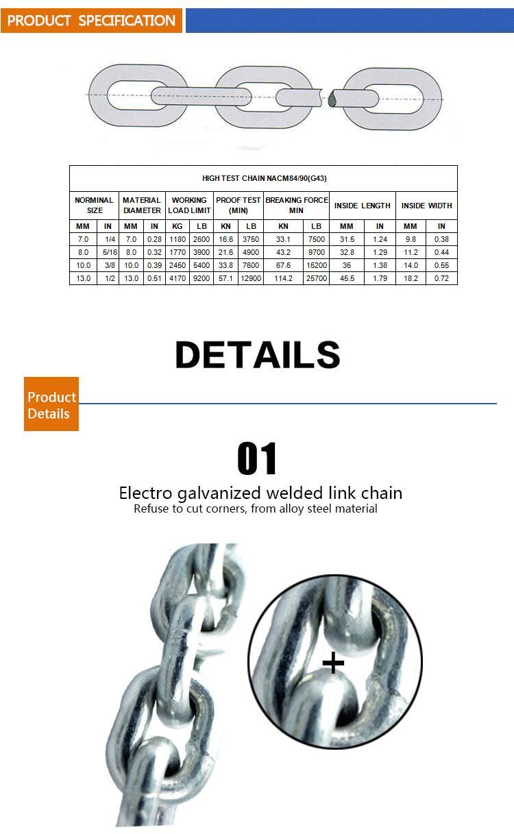 China Manufacturer Nacm84/90 G43 Standard Welded Link Chain