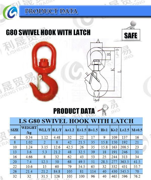 Marine Lifting G80 Swivel Hook with Safety Latch