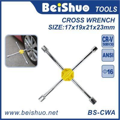 Steel Chrome Plated Cross Rim Wrench with 4 Sizes Socket