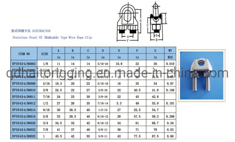 Hot-Selling Stainless Steel304/316 DIN741 Wire Rope Clip with Excellent Quality