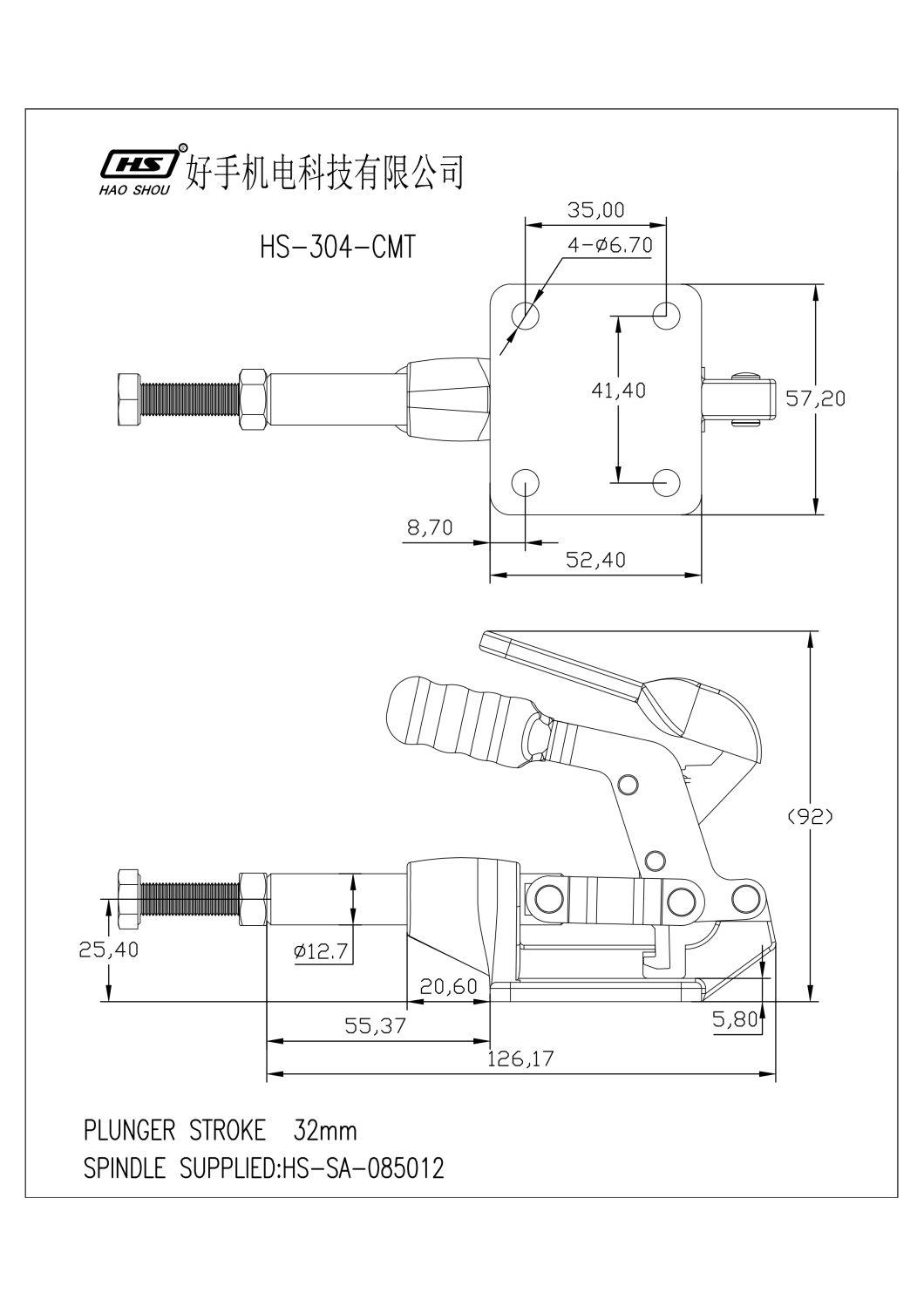 HS-304-Cmt Taiwan Haoshou Hand Tool Custom Quick Adjustable Self-Locking Push Pull Toggle Clamp for Auto Industry