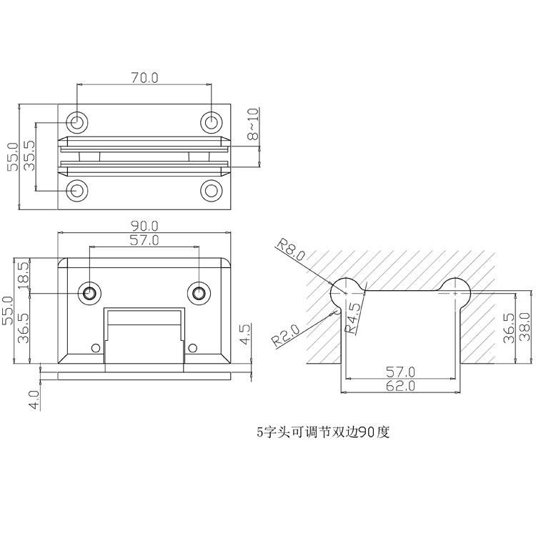 Glass Fitting Holder Shower Brass Hinges Glass