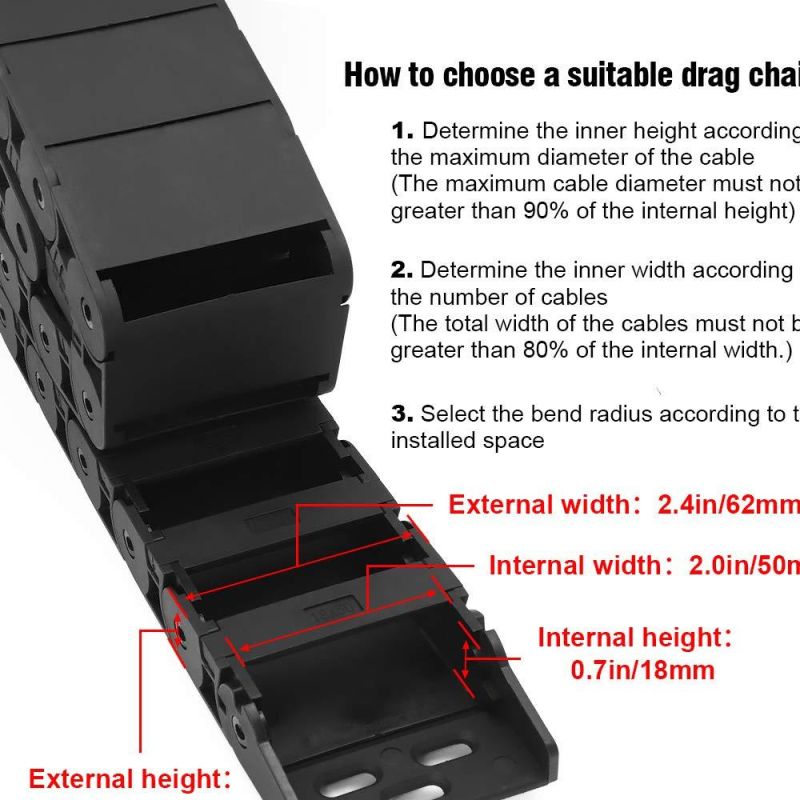 Olearn R38 18mm X 38mm (Inner H X Inner W) Black Cable Wire Carrier Drag Chain 1m Length for CNC