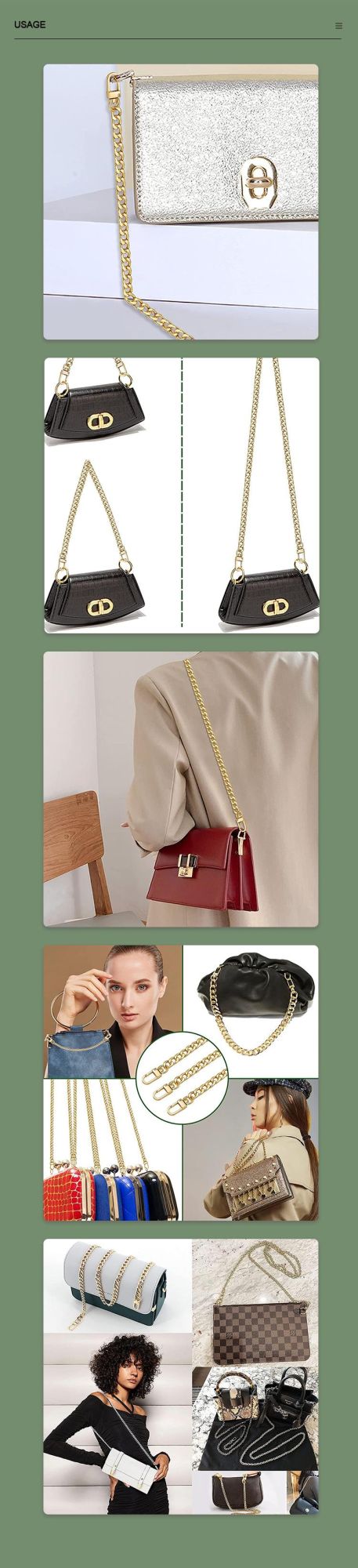 Shiny Light Gold Metal Bag Chains for Handbag Wallet