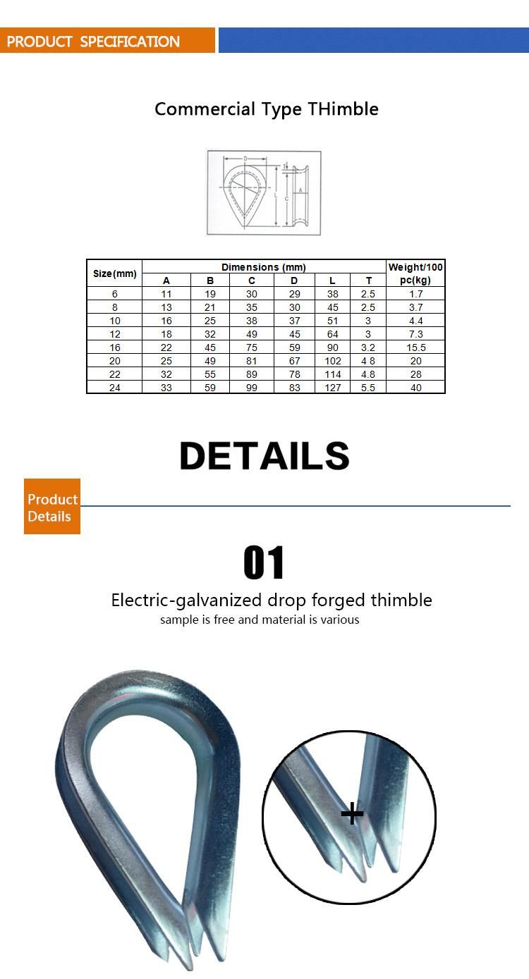 Commercial Type Electro-Galvanized Wire Rope Thimble