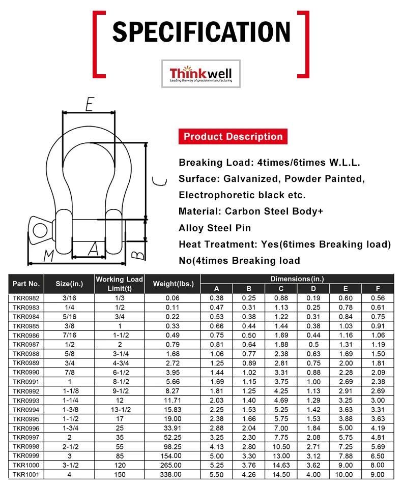 Thinkwell Forged G2130 Us Type Bolt Type Anchor Shackle