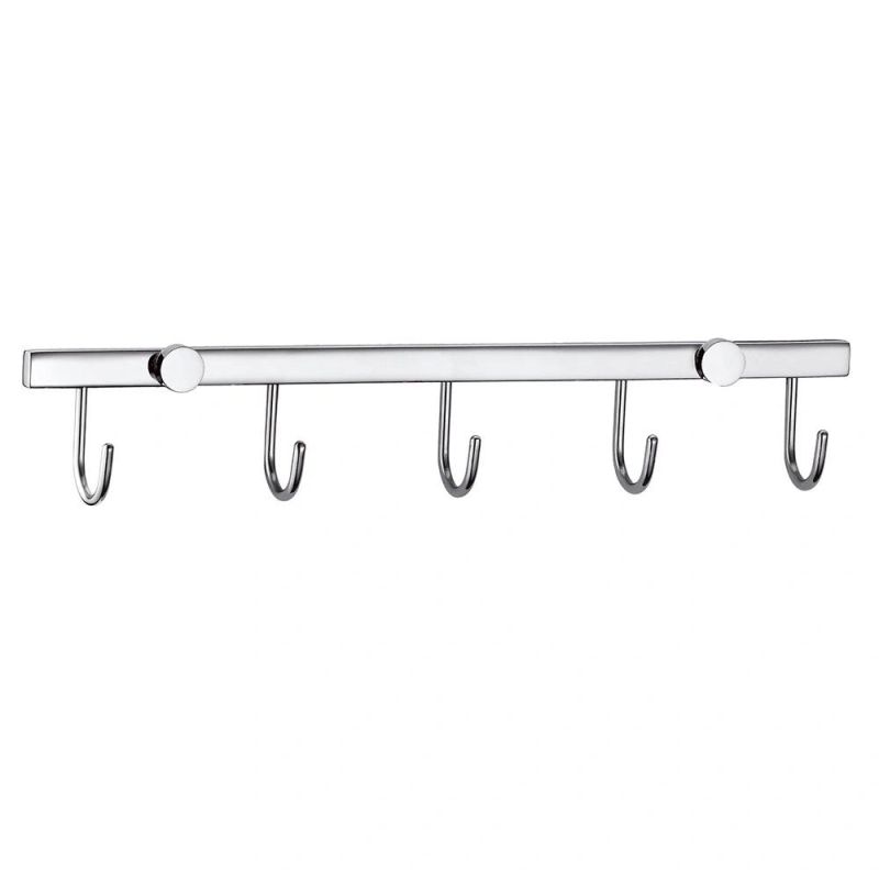 Stainless Steel 304 Towel Hook Rack Coat Hook Rail Wall Mounted with 5 Heavy Duty Hooks