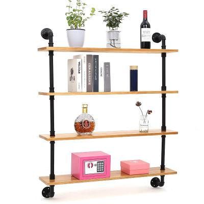 4 Tier Black Industrial Wall Mount Iron Pipe Shelf for DIY Room Kitchen
